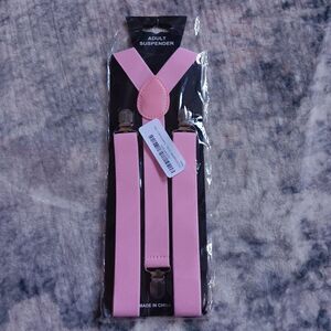 LOLELAI Adult Unisex Elastic Suspenders Adjustable Y-back Pant Clips PINK 2-pack